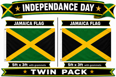2 X Giant 5ft x 3ft Team Jamaica Jamaican Independence Day Flag Speedy Delivery