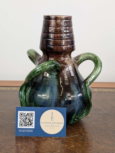 Belgian three loop handled vase with flambé glaze, Art Nouveau early 20th Centur - Picture 16 of 18
