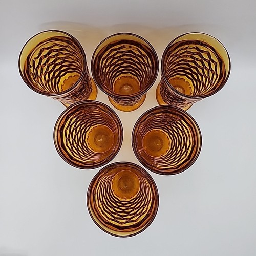Set 6 bicchieri da tè vintage Indiana Glass Colony ambra scura ghiacciati Whitehall Cubist - Foto 3 di 7