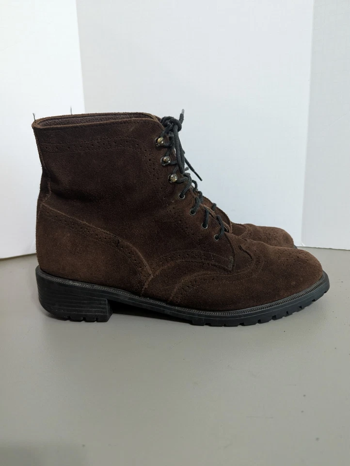 Botas al tobillo Eddie Bauer para mujer talla 9,5 punta de ala con cordones, gamuza marrón Foto 2 de 4