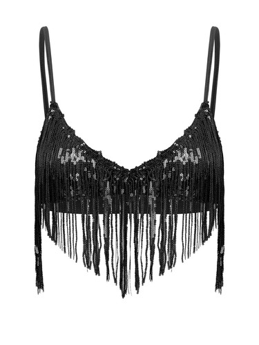Women's Sequin Shiny Fringe Bralette Belly Dance Sequin Bra Top Tassel Dancewear - Picture 27 of 84