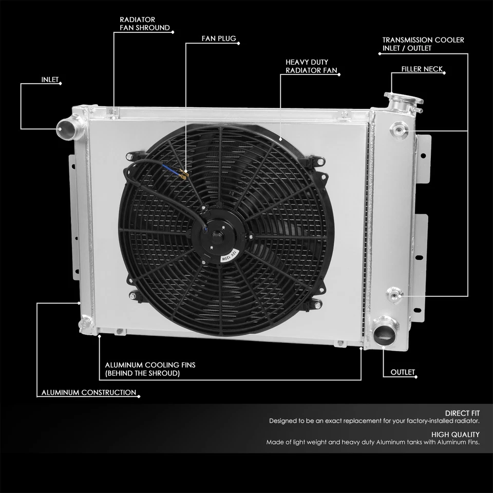 PARA 67-69 CAMARO/FIREBIRD V8 MT RADIADOR DE CORRIDA NÚCLEO DE ALUMÍNIO 3 FILEIRAS + COBERTURA DE VENTILADOR - Imagem 2 de 4