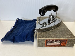 Vintage Durabilt Folding Travel Iron #193 Tested & Works Original Box And Bag
