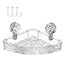 Suction Cup Corner Shower Shelf Corrugated Holder Organizer with 3 Hooks