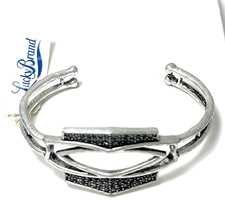 $49 Lucky Brand Pave Hematite Silver Tone Openwork Cuff Bracelet NEW