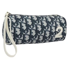 Christian Dior Trotter Canvas Pouch PVC Navy White Silver Auth bs21913
