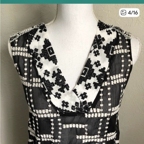 Anthropologie kleine Chaparral bestickte Tunika XS schwarz-weiß - Bild 3 von 11