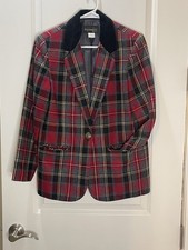Vintage Requirements Red Plaid Wool Blend Blazer W/Shoulder Pads Size 8P 69