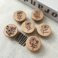 6pcs Beech Wood Floral Engraved Drawer Knobs Bowl Shape Cabinet Handles