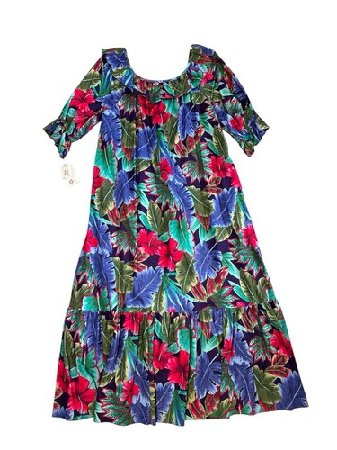 Vestido Hawaiano De Colección Tropical Azul Floral 2XL NOS Hilo Hattie Hecho en Hawai - Imagen 2 de 13