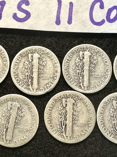 1927 MERCURY DIMES ROLL Total Of 55 Coins 1927 P D S 90% Silver - Picture 20 of 24