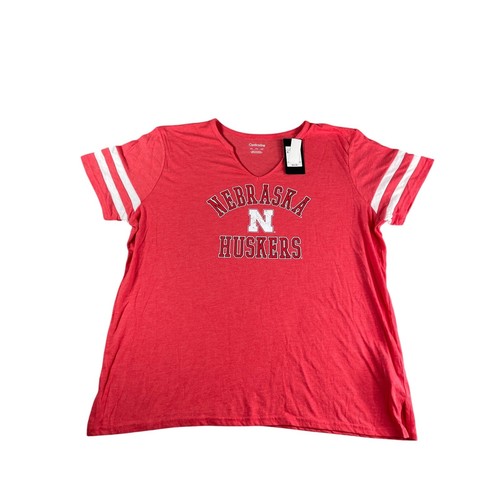 Nebraska Huskers T-Shirt Womens XXL 2XL Red Graphic Tee Captivating V Neck NWT