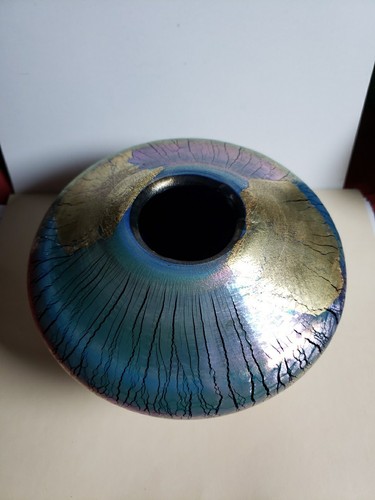 Robert Eickholt signed Iridescent Gold Foil Art Glass Vase 1985 - Picture 6 of 16