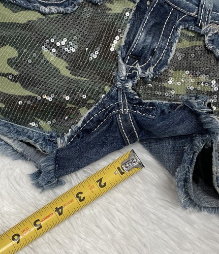 Miss Me Damengröße 27 tarnfarben geblendet blau Denim Shorts adrette Baumwolle Stretch - Bild 8 von 9