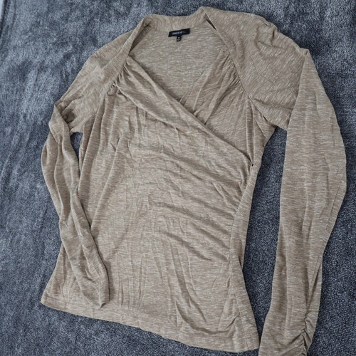 LAFAYETTE 148 Leinen Seide Wickeltop Damen M hellbraun klassisch Space Dye gerafft Boho - Bild 9 von 17