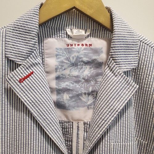 Uniform Womens Blue White Striped Seersucker Sz 10 Cotton Lightweight Blazer - Picture 3 of 10