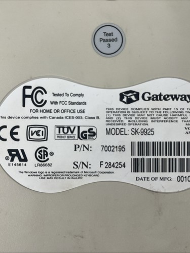 GATEWAY SK-9925 KEYBOARD Off-WHITE Wired USB Authentic Clicky Used - Picture 3 of 3