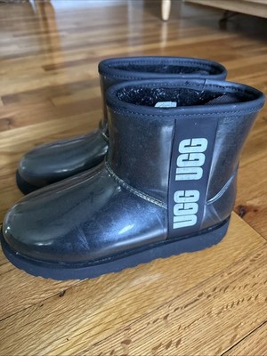 UGG Classic Clear Mini Women's Waterproof Ankle Boot Black w/Logo Size 5