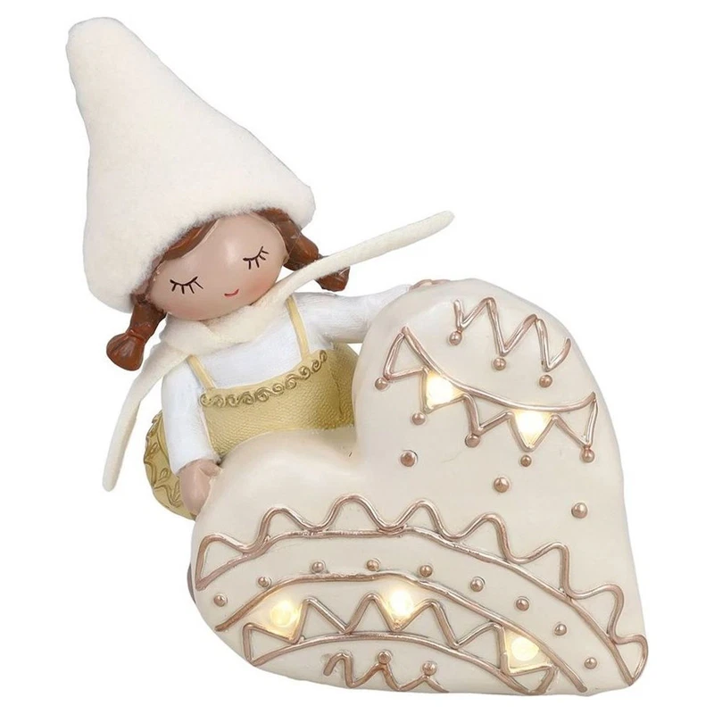 Bambolina Cuore Natale con Led Poliresina Beige Tognana Statuina 15 cm, fotografia 6 di 9
