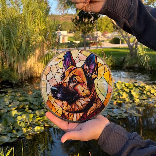 German Shepherd Painted Stained Glass Suncatcher, Dog Window Hanging Decor - Bild 3 von 5