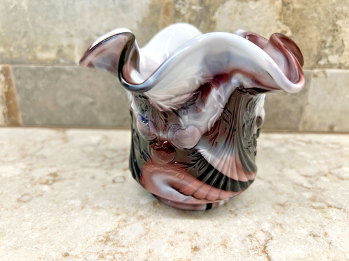 LG Wright Purple Slag Glass Cherries 4" Bowl - Picture 4 of 6