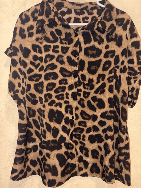 SHEIN 0XL Burton Down Blouse Leopard Print 