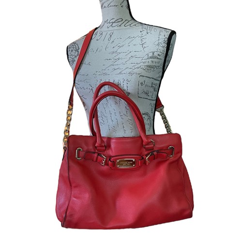 Michael Kors Red Leather Large Hamilton Tote Purse - Picture 1 of 14