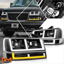 For 03-24 Express/Savana 1500-3500 E-Shape Switchback LED DRL Headlights Black