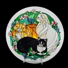 VTG Joan Baker Stained Glass 3 Tiffany Cats in Garden Suncatcher Round Panel 10"