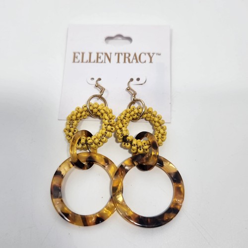Earring Lot 4 Pair Gold Tone Blue Tassel Yellow Seed Bead Orange Brown Resin NWT - Picture 6 of 9