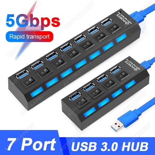 USB 3.0 HUB 7 Port Hub Splitter Schalter EU Netzteil für PC Mac Notebook - Bild 2 von 8