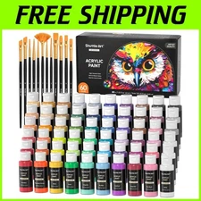 Acrylic Paint Set with 60 Unique Colors & Brushes - 72 Pack