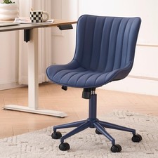 Office Desk Chair with Wheels Armless Vanity Chair with Back Comfy Leather Up...