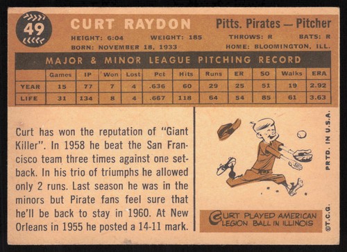 1960 Topps Curt Raydon #49 - Picture 2 of 2