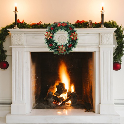  Corona de puerta de Navidad: corona de flores de pascua - moño de bayas rojas para vacaciones - Imagen 8 de 12