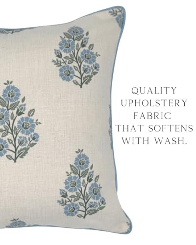 Floral Throw Pillow Cover Camille Blockprint 20"x20" 50 cm x 50 cm - Picture 5 of 7
