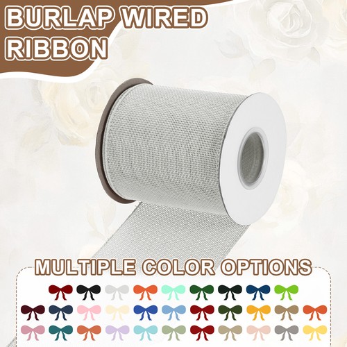 Burlap Wired Ribbon 4" x 10 Yard Wired Edge Ribbon Woven Strap, White - Imagen 3 de 7