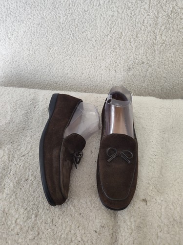 Lands' End Women Loafers 7B Brown Suede Moccasin Bow Comfort Leather Flats Shoes - Picture 6 of 19