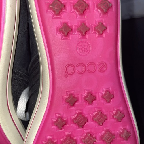 ECCO Hydromax Golf Style Black Leather Shoes Women's Size US7-7.5 EU38Pink Sole - Picture 7 of 11