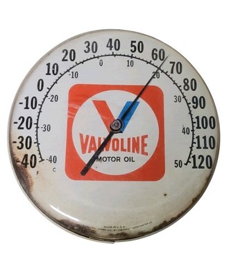 VALVOLINE MOTOR OIL Rare Round Thermometer ORIGINAL JUMBO DIAL