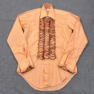 VTG After Six Tuxedo Dress Shirt S4 Orange Peach Pastel Ruffled 70's HOCO Prom