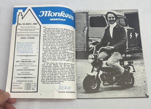 Revista Monkees Mensual Nº 10 Nov 67 1967 Beat Publications Cubierta Davy Jones - Imagen 3 de 6