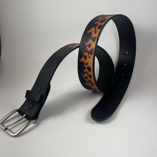 Cintura Vintage Fiamma Pelle Cintura, Pelle Nera Fire Belt, Retro Old School Flame - Foto 13 di 14