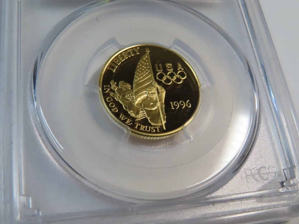 1996 W PCGS PR70DCAM UNITED STATES MINT FLAG BEARER $5 GOLD COIN OLYMPICS LABEL - Image 4 of 4