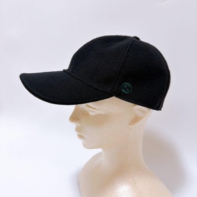 GUCCI Baseball Cap Black Wool Green Interlocking GG Logo Size XL / 60 Authentic