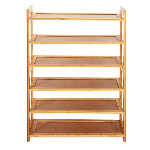 6 Tier Shoe Rack Entryway Shoe Shelf Holder Storage Organizer Wood Color - Picture 4 of 5