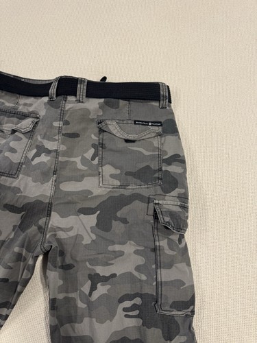 Vtg Beverly Hills Polo Club Cargo Pants Belt Mens 42x32 Gray Black Camo Ripstop - Picture 10 of 12