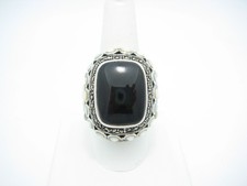 CFJ Sterling Silver 33.5mm Marcasite Pearl Black Onyx Ring Size 10