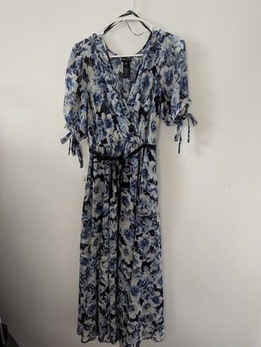 NWT Kate & Lily Blue White Dress Ties Lined Floaty Wedding Vacation Size 8 - Picture 4 of 23