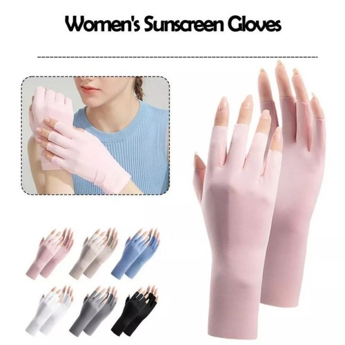 Women's Ice Silk Fingerless UV Gloves | Sunscreen Driving Hand Protector - Picture 5 of 18